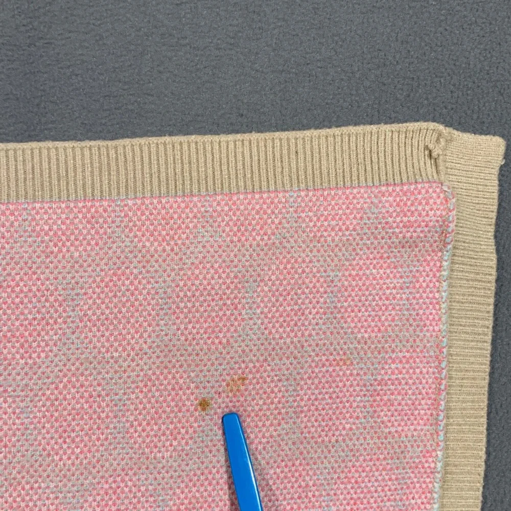 NYGB Pink Elephant Polka Dot Knit Baby Blanket Tan Ribbed‎ Trim 30x26 Nursery